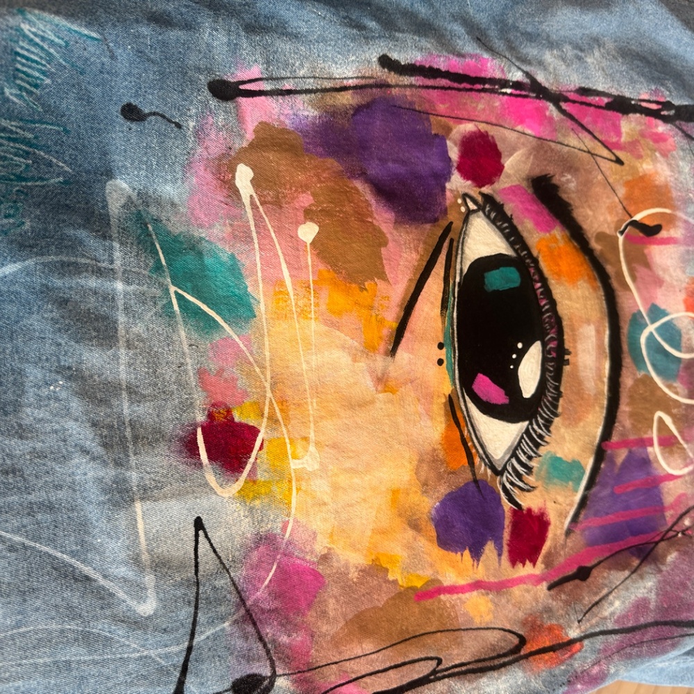 Streetwear Hand-Painted Vintage Denim Shirt sz L upcycled original - Picture 7 of 7